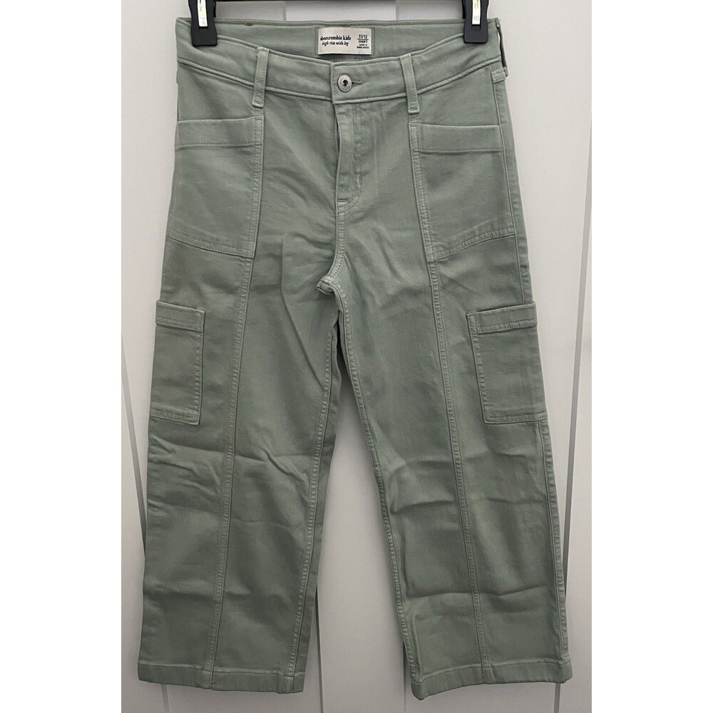 Abercrombie Kids High-Rise Girls11/12 Short Wide Leg Pants Light Green Adj Waist